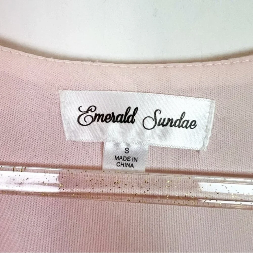 Emerald Sundae Swiss Dot Dress, Pink, Long Sleeve, Smocked Waist. Size S - Picture 2 of 4
